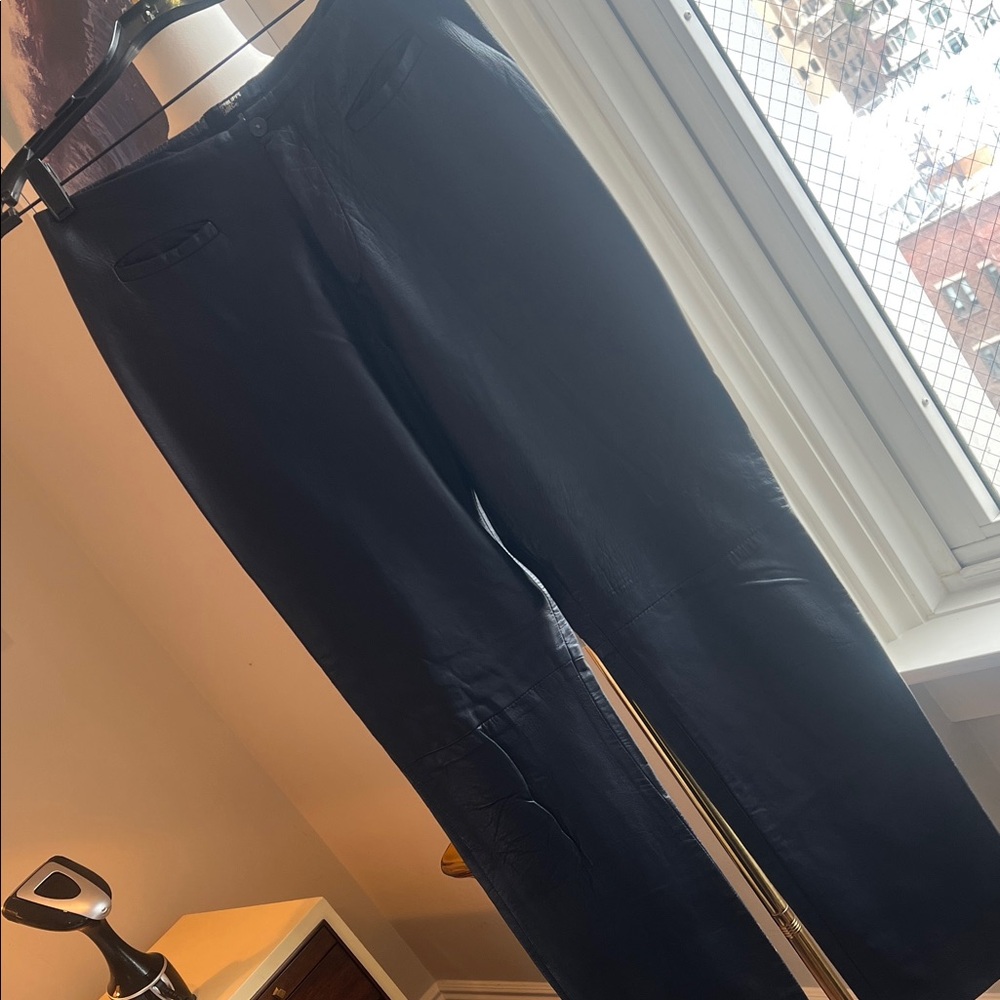 Philippe Adec Women’s Dark Navyblue “leather”Dress Pants